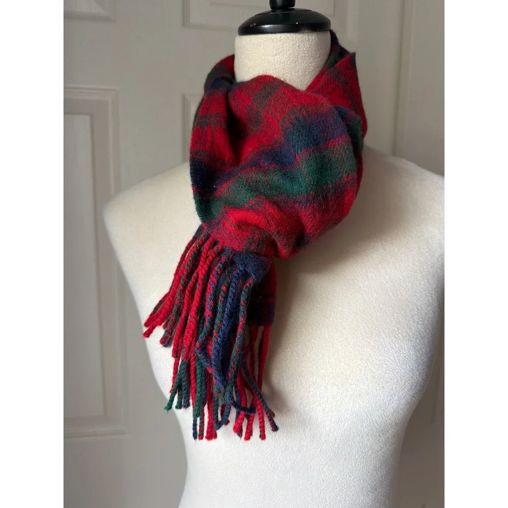 Highlander Lochcarron Scarf Unisex OS Red Green Plaid Lambswool Scotland